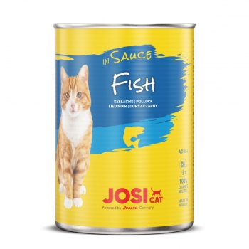 JOSICAT, Pește, bax conservă hrană umedă pisici, (în sos), 415g x 12 (în imagine 2022