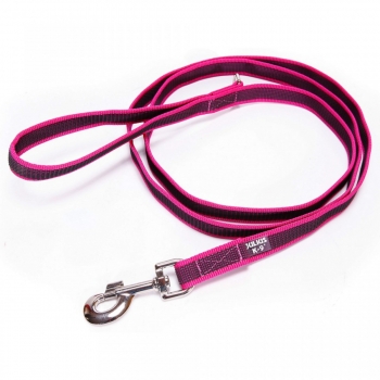 JULIUS-K9 Color & Gray, lesă antiderapantă cu mâner câini, 50kg, textil, bandă, 20mm x 1m, roz