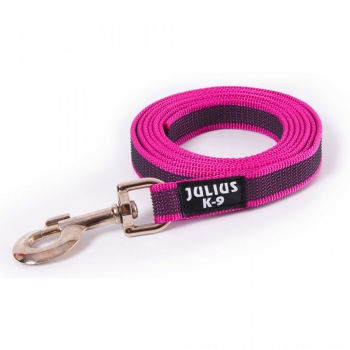JULIUS-K9 Color & Gray, lesă antiderapantă cu mâner câini, 50kg, textil, bandă, 20mm x 1.2m, roz