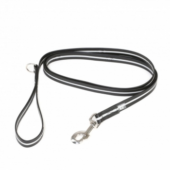 JULIUS-K9 IDC Rope, lesă fosforescentă cu mâner și inel câini, cauciuc, 19mm x 2m, negru