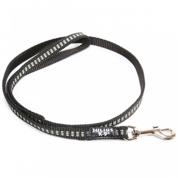 Julius-k9 idc rope, lesă nylon cu fire flourescente cu mâner câini, 19mm x 1.2m, negru 
