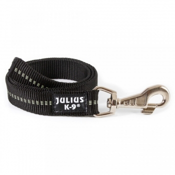 Julius-k9 idc tubular webbing, lesă cu fire flourescente fără mâner câini, nylon, bandă, 25mm x 5m, negru
