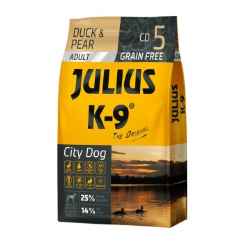 JULIUS-K9 City Dog Adult, Rață cu Pară, hrană uscată fără cereale câini, 10kg pentruanimale