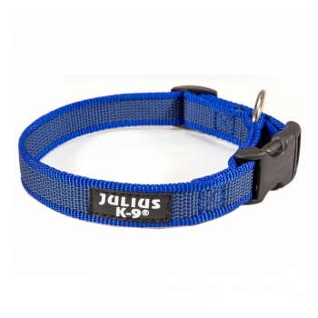 JULIUS-K9 Color & Gray, zgardă ajustabilă cu mâner câini, nylon, 20mm x 27-42cm, albastru cu gri 20mm