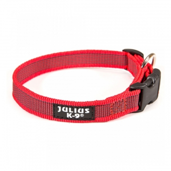 JULIUS-K9 Color & Gray, zgardă ajustabilă cu mâner câini, nylon, 20mm x 27-42cm, roșu cu gri pentruanimale