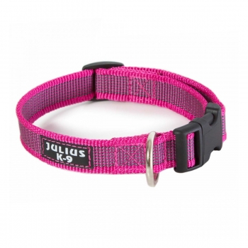 JULIUS-K9 Color & Gray, zgardă ajustabilă cu mâner câini, nylon, 25mm x 39-45cm, roz pentruanimale