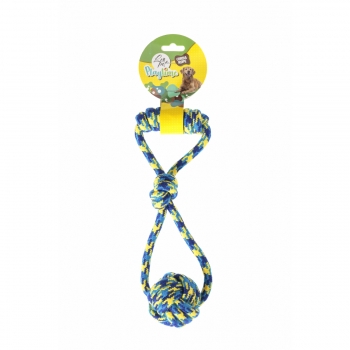 LEOPET, jucărie sfoară câini, S-L, textil, activități fizice, albastru și galben, 21 cm