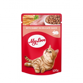 MY LOVE, Iepure, plic hrană umedă pisici, (în sos), 100g (plic) imagine 2022