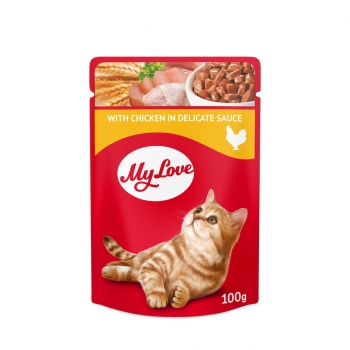 MY LOVE, Pui, plic hrană umedă pisici, (în sos), 100g