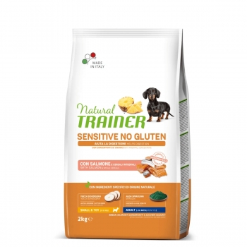 Natural trainer sensitive no gluten, xs-s, somon, hrană uscată monoproteică câini, sistem digestiv, 2kg