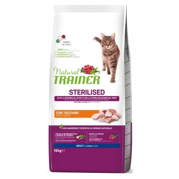 NATURAL TRAINER Sterilised, Curcan, hrană uscată pisici sterilizate, 10kg NATURAL TRAINER imagine 2022