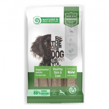 NATURES PROTECTION Snack Skin & Coat, Pasăre, recompense funcționale câini, piele și blană, 160g