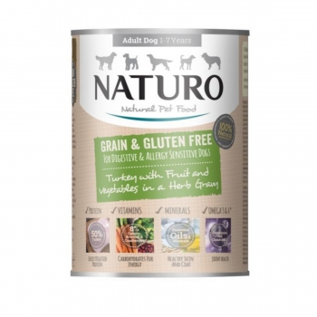 NATURO Grain Free, XS-L, Curcan și Legume, conservă hrană umedă fără cereale câini, (în sos), 390g (în imagine 2022