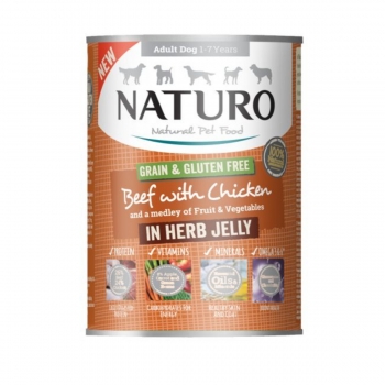 NATURO Grain Free, XS-L, Vită și Pui, conservă hrană umedă fără cereale câini, (în aspic), 390g (în imagine 2022