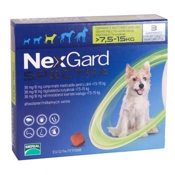 NEXGARD Spectra, comprimate masticabile antiparazitare, câini 7.5-15kg, 3 comprimate Nexgard imagine 2022