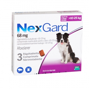 NEXGARD, comprimate masticabile antiparazitare, câini 10-25kg, 3 comprimate Nexgard imagine 2022
