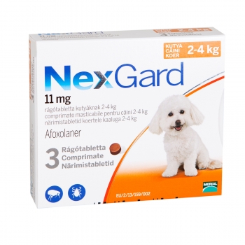 NEXGARD, comprimate masticabile antiparazitare, câini 2-4kg, 3 comprimate Nexgard imagine 2022