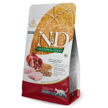 N&D Ancestral Grain, Pui și Rodie, hrană uscată conținut redus cereale pisici, 10kg 10kg imagine 2022