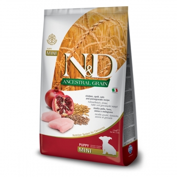 N&D Ancestral Grain Puppy Mini, XS-S, Pui și Rodie, hrană uscată conținut redus cereale câini junior, 7kg 7kg imagine 2022