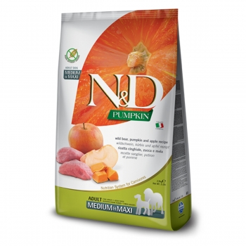 N&D Pumpkin Adult Medium/Maxi, M-XL, Mistreț și Măr, hrană uscată fără cereale câini, 12kg 12kg imagine 2022