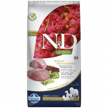 N&D Quinoa Controlul Greutatii, Miel, hrană uscată fără cereale câini, obezitate, 7kg (obezitate imagine 2022