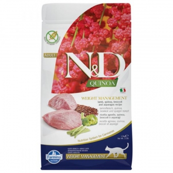 N&D Quinoa Controlul Greutatii, Miel, hrană uscată fără cereale pisici, obezitate, 1.5kg (obezitate imagine 2022