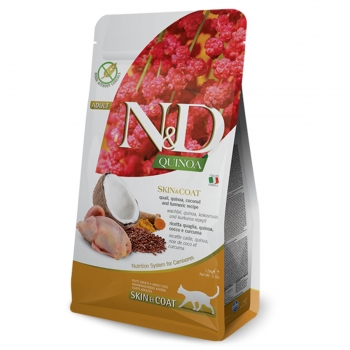 N&D Quinoa Skin & Coat, Prepeliță, hrană uscată fără cereale pisici, piele & blană, 1.5kg 1.5kg imagine 2022