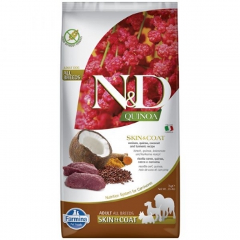N&D Quinoa Skin&Coat, XS-XL, Vânat, hrană uscată fără cereale câini, piele & blană, 7kg 7kg imagine 2022