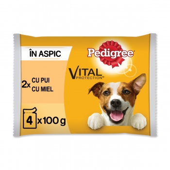 PEDIGREE Vital Protection Adult Multipack, 2 arome, pachet mixt, plic hrană umedă câini, (în aspic), 100g x 4 Pedigree imagine 2022