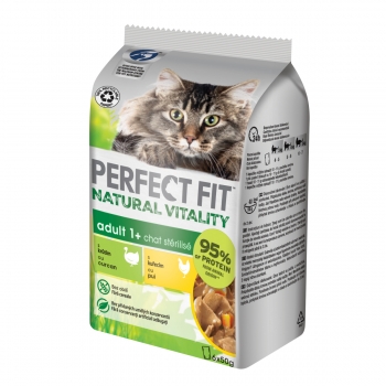 PERFECT FIT Vitality, Curcan și Pui, multipack hrană umedă fără cereale pisici, 50g x 6 50g