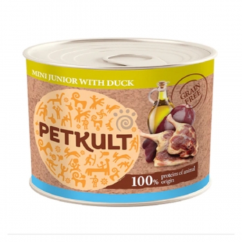PETKULT Grain Free Mini Junior, Rață, conservă hrană umedă fără cereale câini junior, 185g 185g imagine 2022