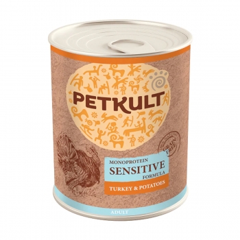 PETKULT Monoprotein Sensitive, Curcan şi Cartof, conservă hrană umedă monoproteică fără cereale câini, 800g 800g