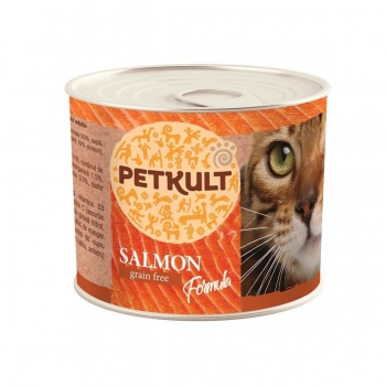 PETKULT Somon, conservă hrană umedă fără cereale pisici, 185g 185g imagine 2022