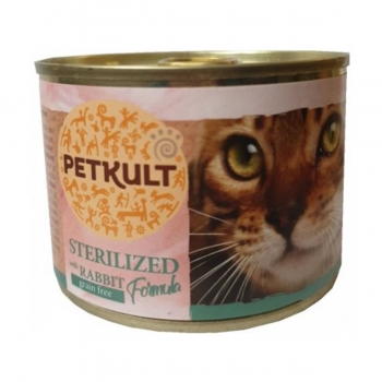 PETKULT Sterilised, Iepure, conservă hrană umedă fără cereale pisici, 185g 185g imagine 2022