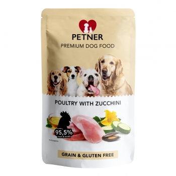PETNER Adult, Pasăre și Zucchini, plic hrană umedă câini, (în aspic), 500g (aspic)