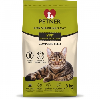 PETNER Adult Sterilised, Pui și Miel, hrană uscată pisici sterilizate, 3kg