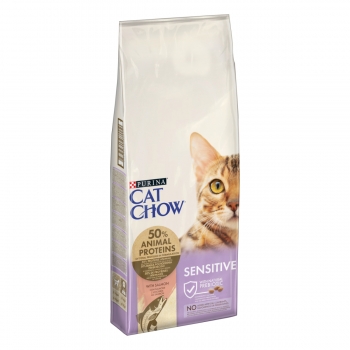 PURINA Cat Chow Sensitive, Somon, hrană uscată pentru pisici, sensibilități digestive, 15kg 15kg imagine 2022