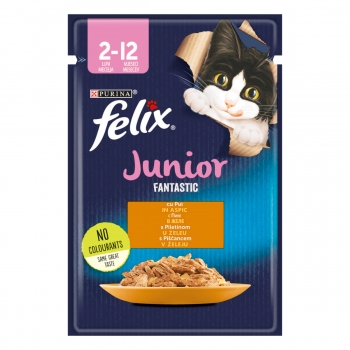 PURINA Felix Fantastic Junior, Pui, plic hrană umedă pisici junior, (în aspic), 85g (în imagine 2022