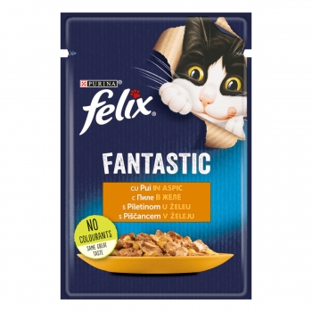 PURINA Felix Fantastic, Pui, plic hrană umedă pisici, (în aspic), 85g