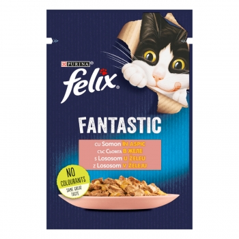 PURINA Felix Fantastic, Somon, plic hrană umedă pisici, (în aspic), 85g (plic) imagine 2022