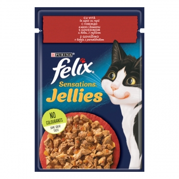 PURINA Felix Sensations, Vită cu Roșii, plic hrană umedă pisici, (în aspic), 85g Felix imagine 2022