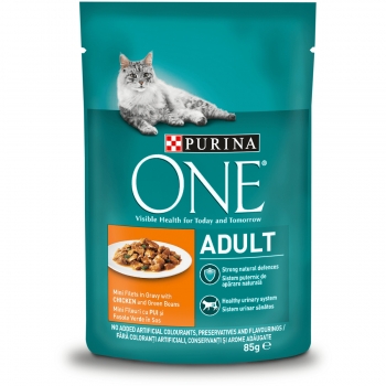 PURINA One Adult, Pui cu Fasole Verde, plic hrană umedă pisici, (în sos), 85g pentruanimale.ro imagine 2022