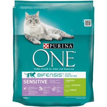 PURINA One Sensitive, Curcan cu Orez, hrană uscată pisici, sensibilități digestive, 800g pentruanimale.ro