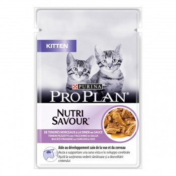 PURINA Pro Plan Nutrisavour Junior, Curcan, pachet economic plic hrană umedă pisici junior, (în sos), 85g x 10 (plic) imagine 2022
