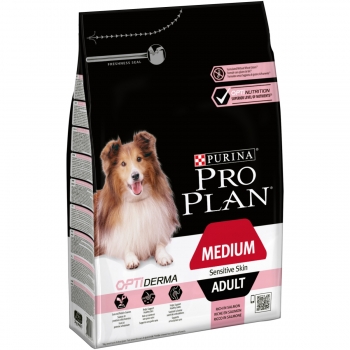 PURINA Pro Plan Sensitive Skin Adult M, Somon, hrană uscată câini, piele și blană, 3kg pentruanimale.ro