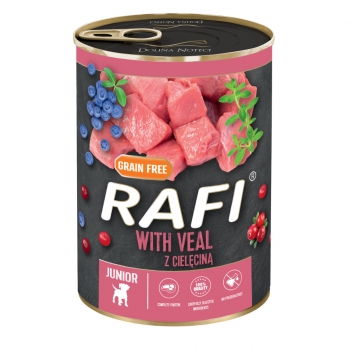 RAFI Junior by Dolina Noteci, Vițel, conservă hrană umedă câini, (în aspic), 400g