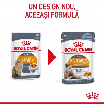 Royal canin feline care nutrition hair&skin care, plic hrană umedă pisici, piele și blană, (în aspic), 85g