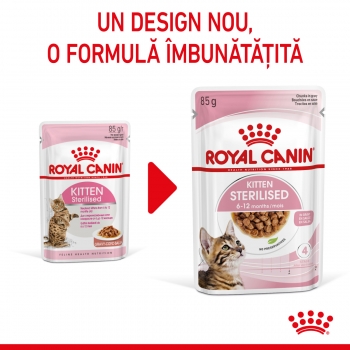 ROYAL CANIN Kitten Sterilised, bax hrană umedă pisici sterilizate junior, (în sos), 85g x 12