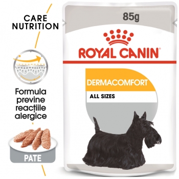 Royal Canin Dermacomfort Adult, plic hrană umedă câini, prevenirea iritațiilor pielii (pate), 85g