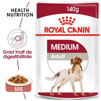 Royal Canin Medium Adult, plic hrană umedă câini, (în sos), 140g